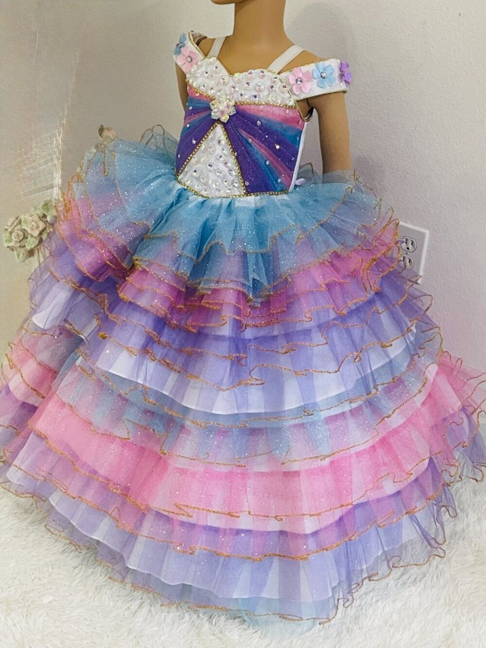 Girls 2-in-1 Pastel Rainbow Princess Dress - Picture 4 of 8
